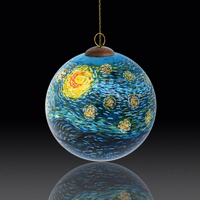 La Pastiche Starry Night Hand Painted Glass Ball Ornament & Reviews